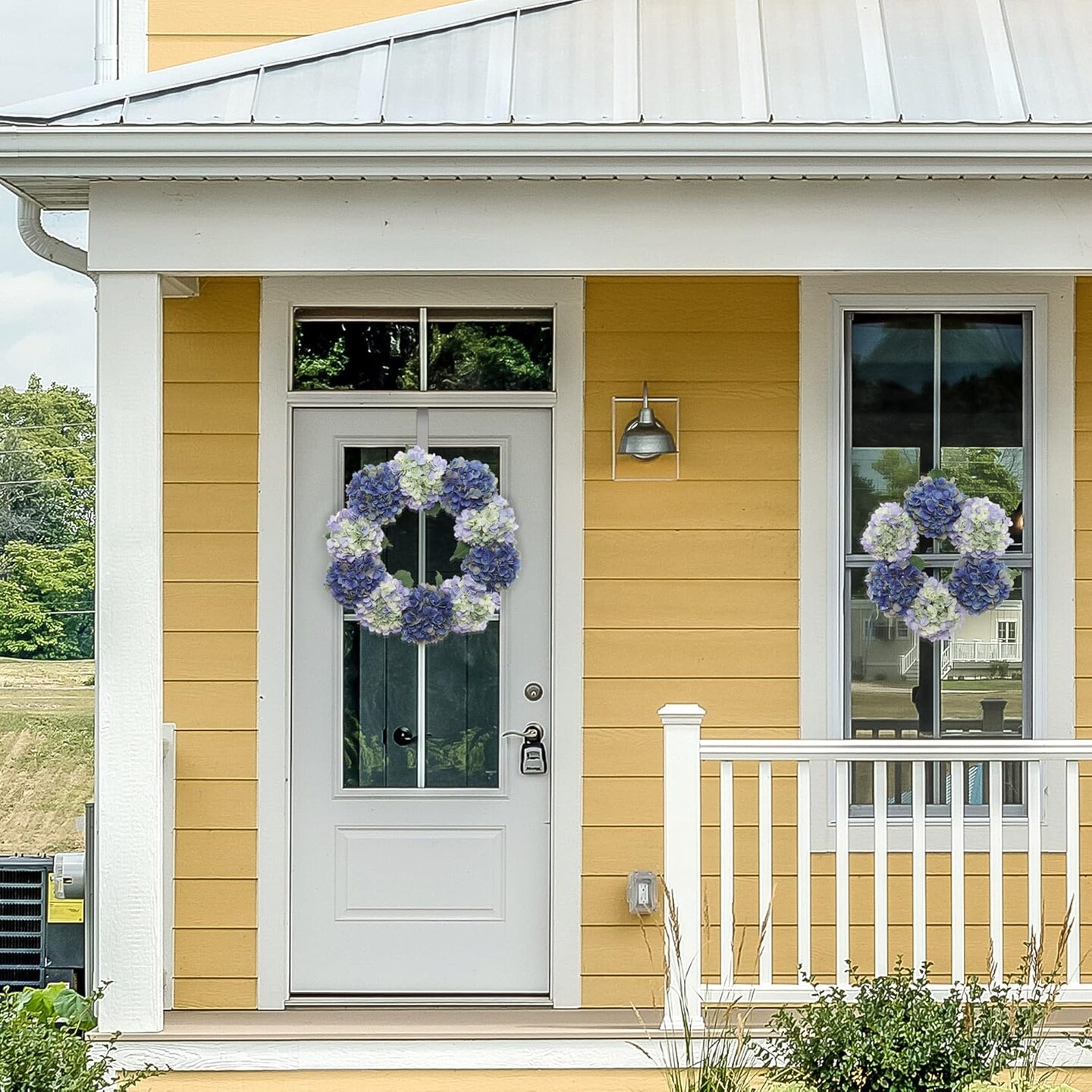 2-Pack: Mixed Blue Hydrangea Wreath with Grapevine Ring, Floral Home by Artificial Flowers