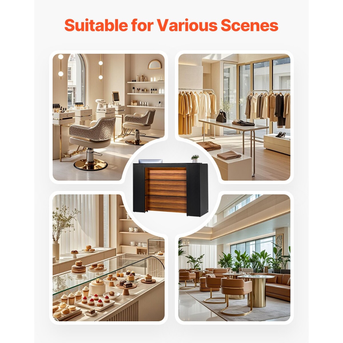 62 Inch Reception Desk with LED Light for Office, Lobby & Salon