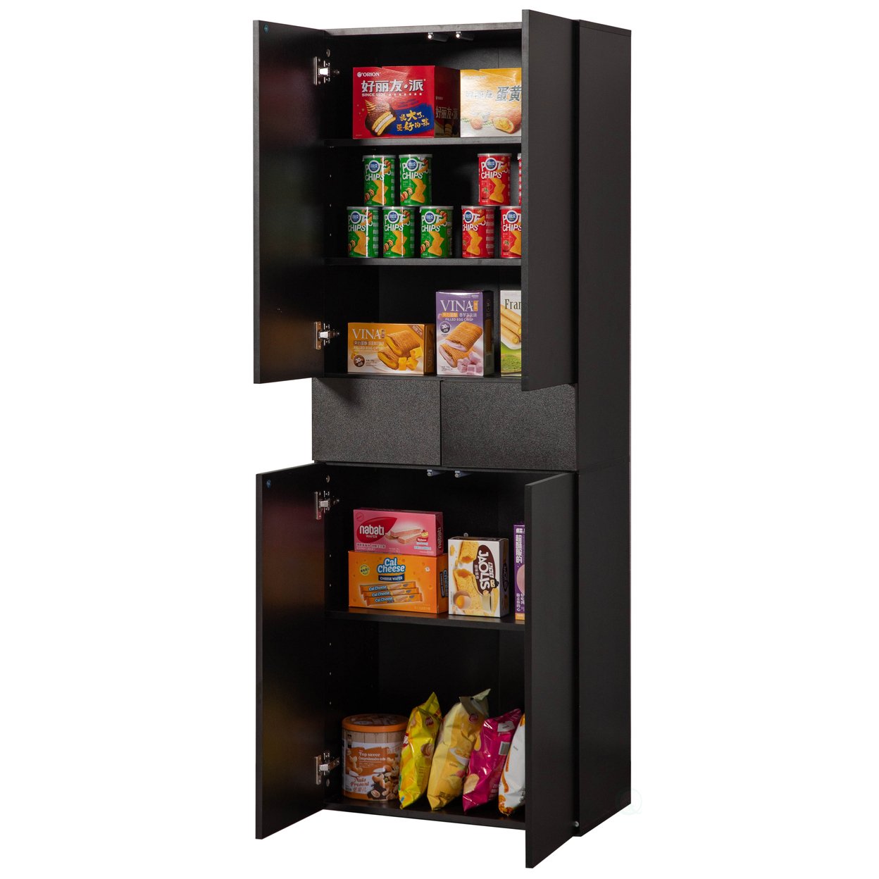66-Inch White Kitchen Pantry Cabinet With 4 Doors 3 Shelves Adjustable Storage