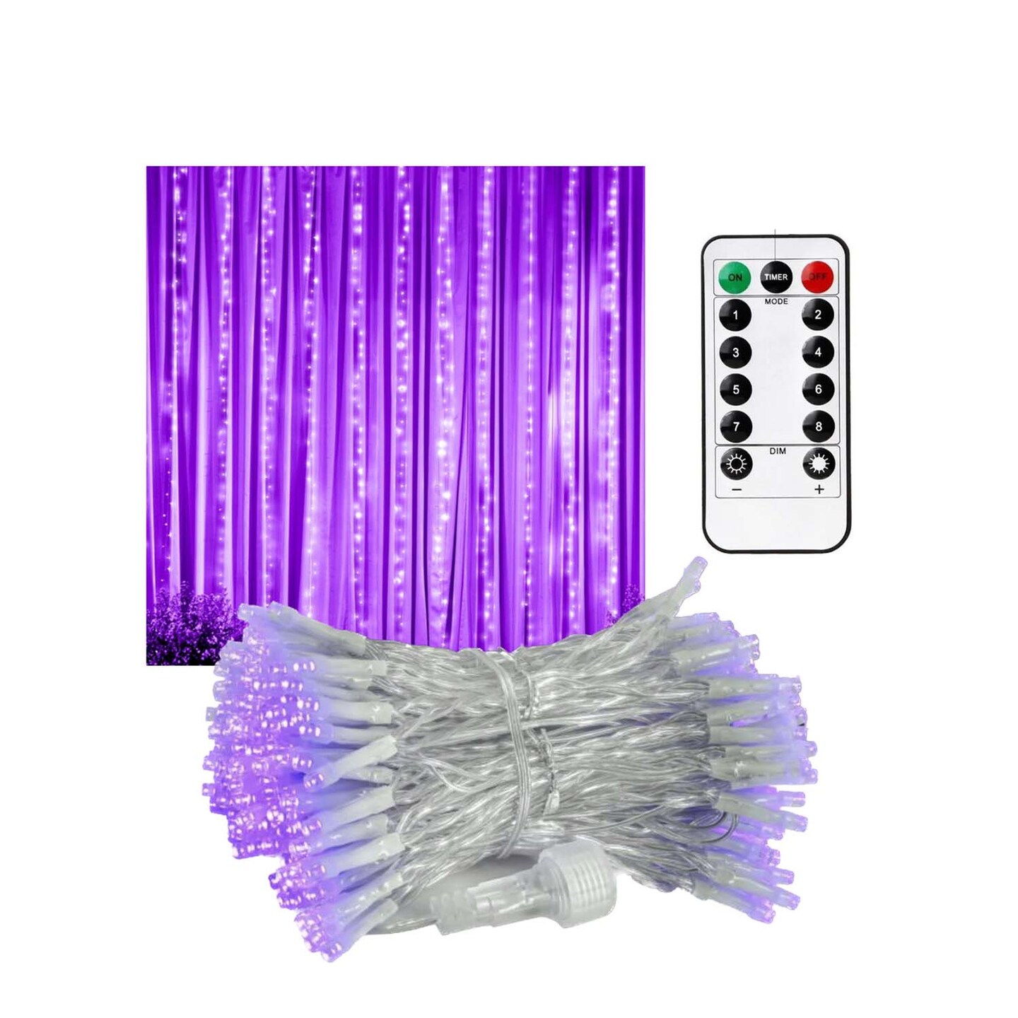 300 LED Curtain String Lights Purple with Remote Control For Christmas