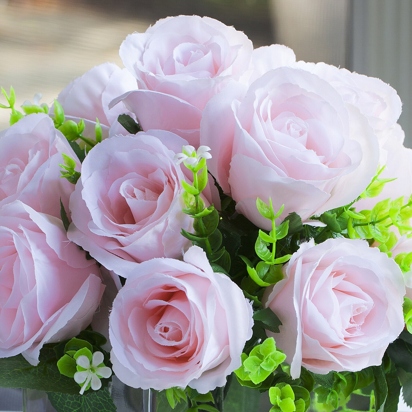 rose   22.5㎝ 18 Heads Artificial Pink Rose Flower Arrangement in Clear