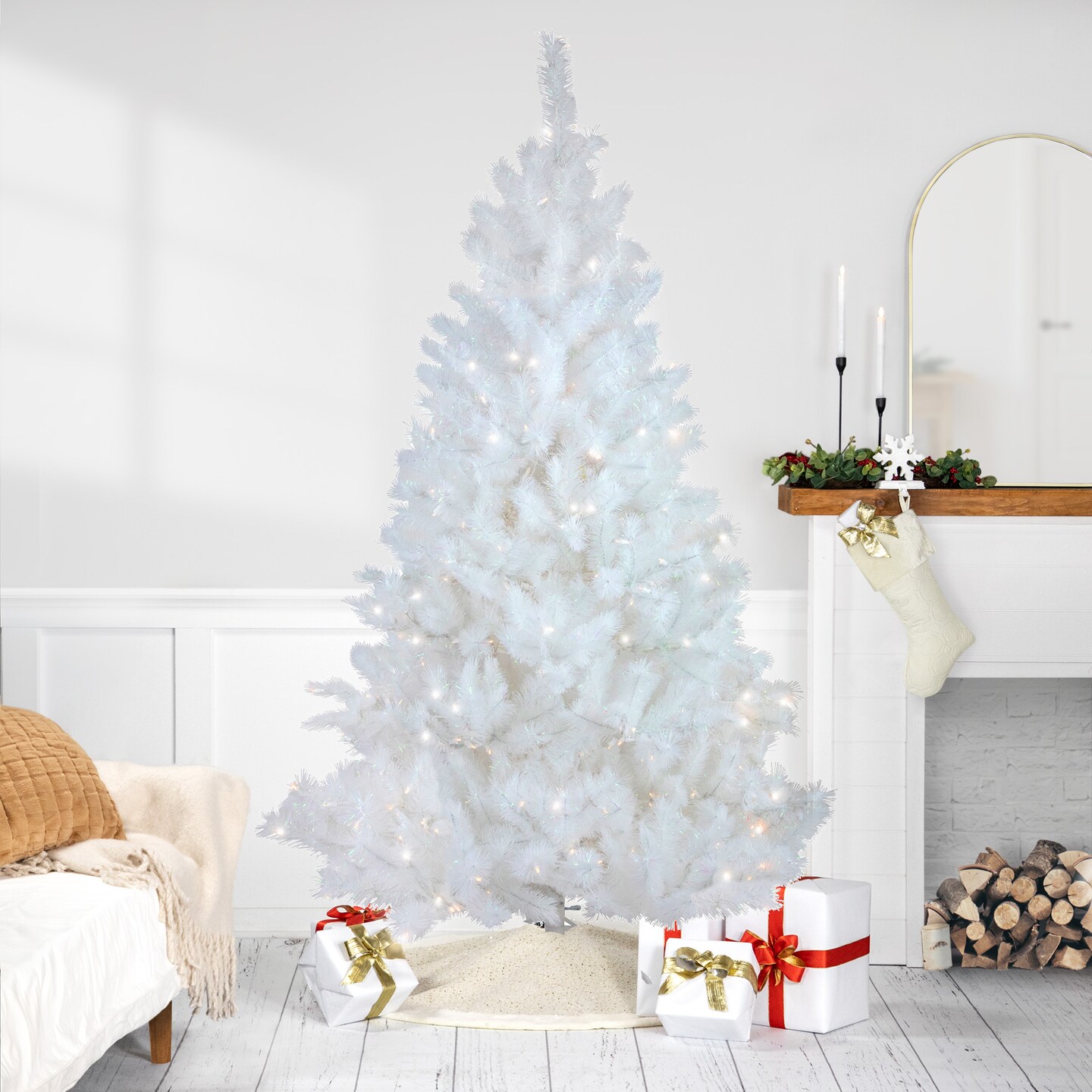 Northlight Pre-Lit White Alaskan Pine Artificial Christmas Tree - 7.5' - Warm White LED Lights
