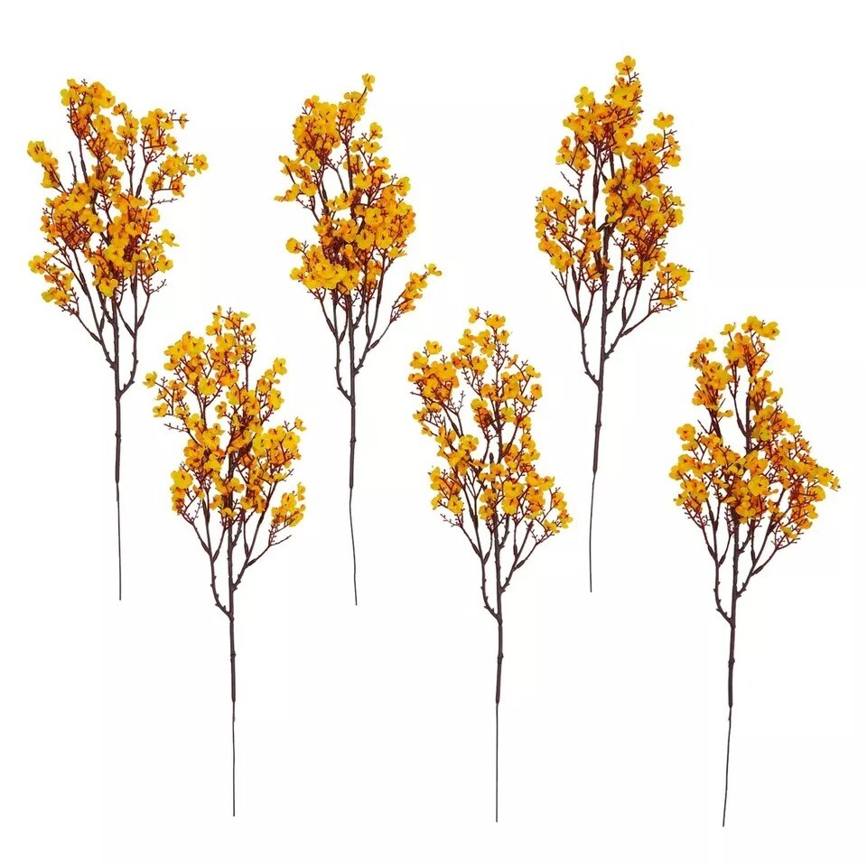 6 Pack Silk Artificial Baby's Breath Flowers with Stem, 20 inch, Orange