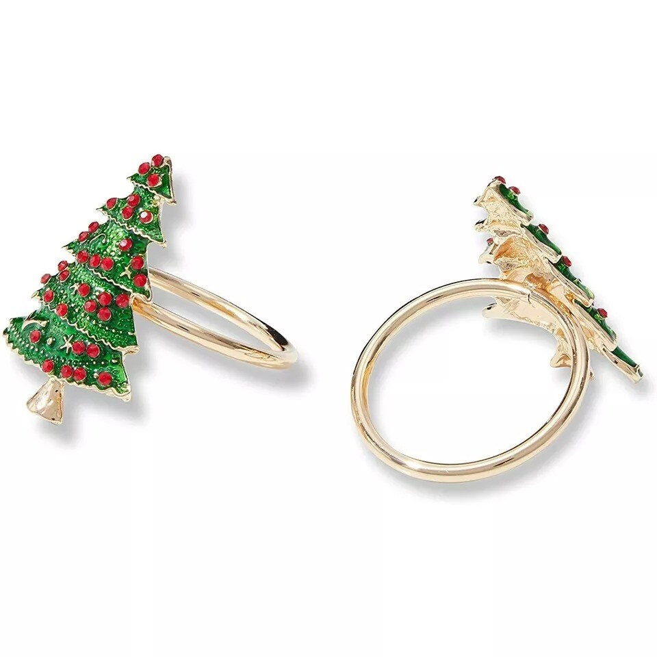 6x Christmas Tree Napkin Ring Set for Holiday Party Home Dinning Decoration 1x2&#x22;