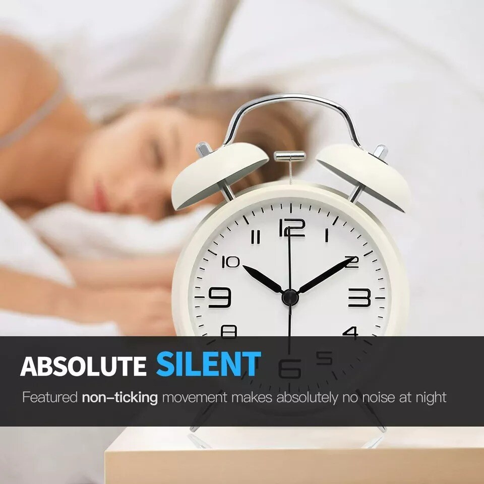 Non-Ticking Twin Bell Alarm Clock Backlight Function