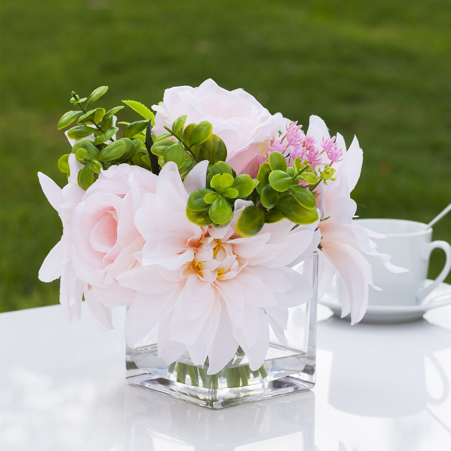 Kunstbloemen Voor Huis Oairse Kunsttulpen Set – 14 Mini Tulpen In Glazen Vaas Met Faux Water – Crème Kleurige Tafeldecoratie Voor Thuis Of Feest Faux Tulpen Arrangement