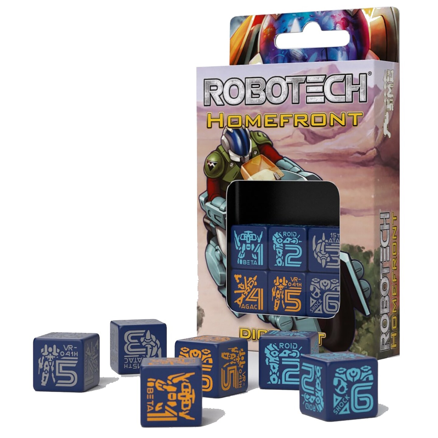 Strange Machine Games: Robotech: The Roleplaying Game - Homefront Dice Set - 6 Custom D6 Dice, 16mm, Tabletop Roleplaying Game Accessory, Licensed