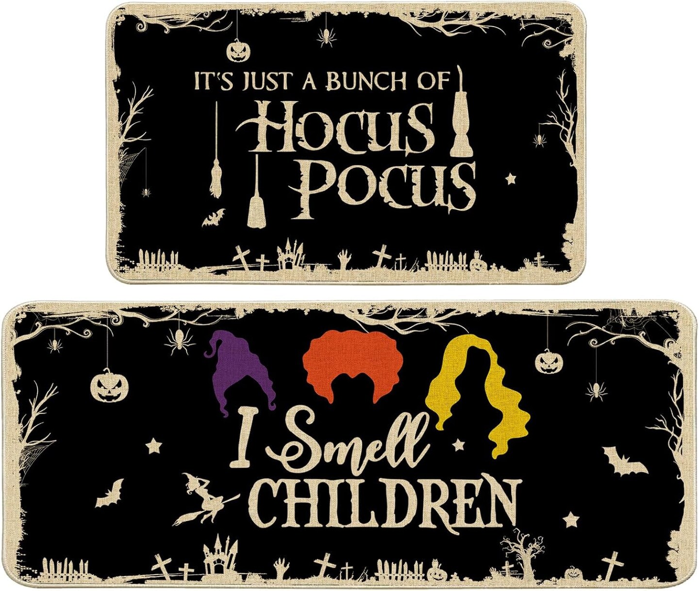 Halloween Kitchen Mats, Kitchen Rugs - Witches Halloween Kitchen Decor for Floor - Halloween Decorations for Home 17&#x22;X27+17&#x22;X47&#x22;