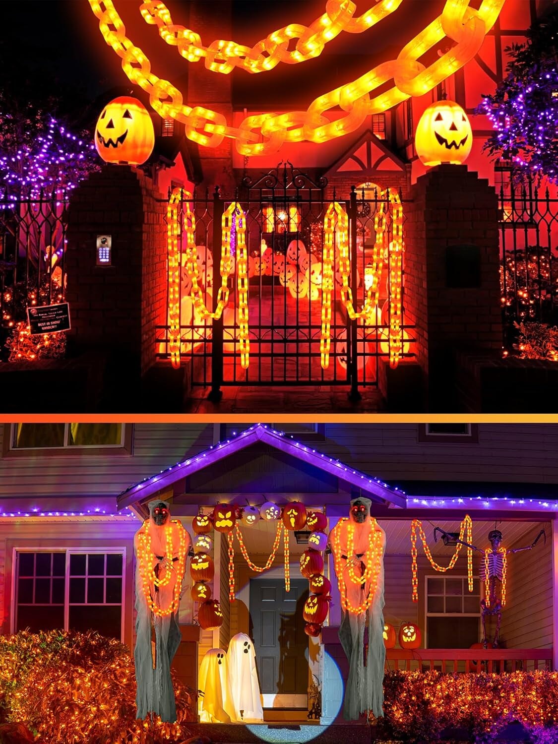 Halloween Decorations Battery String Lights - 10 Ft 160 LED Plastic Chain String Lights with Waterproof, 8 Lighting Modes and Timer Function (Orange)
