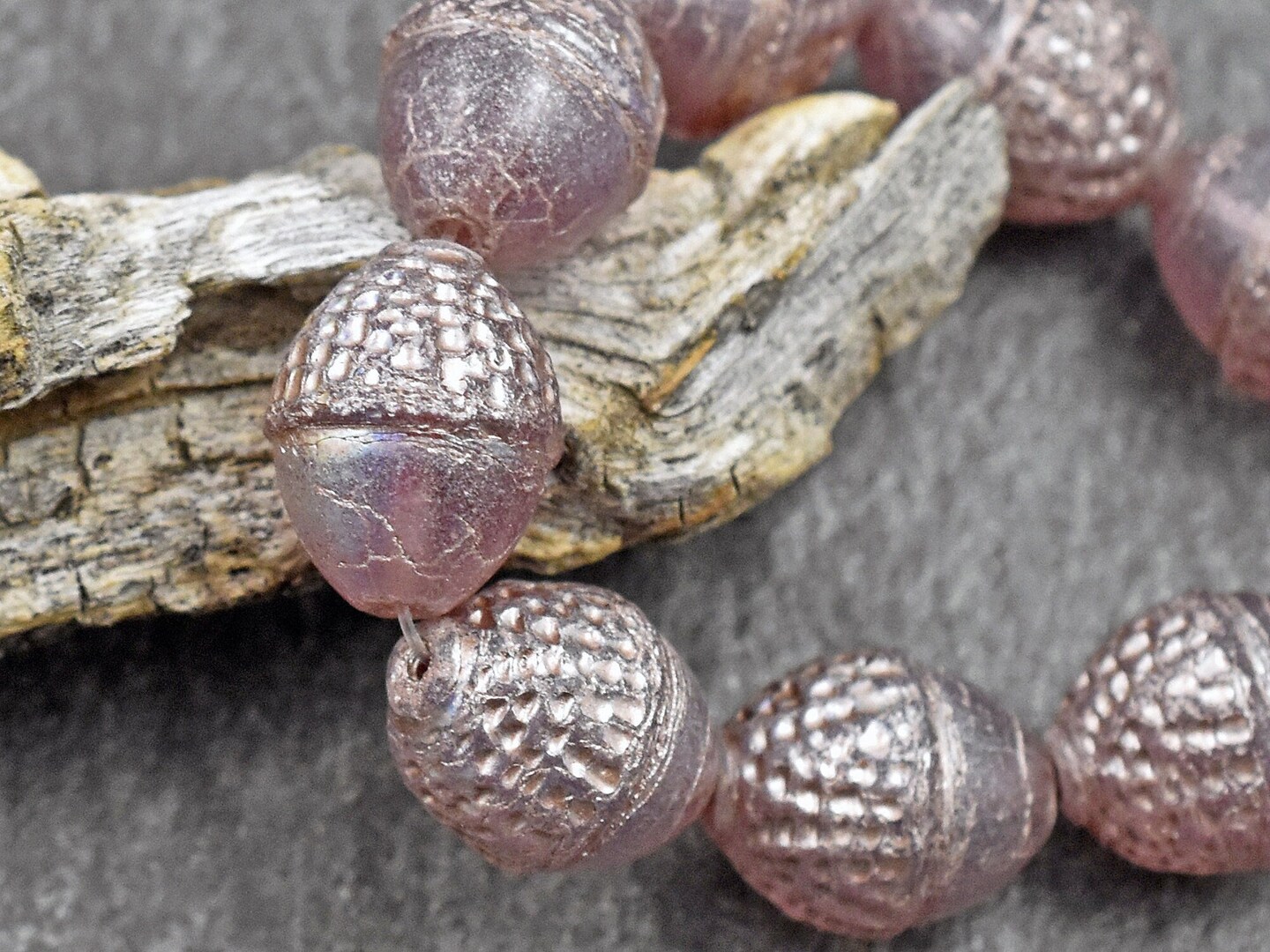 *8* 10x12mm Platinum Washed Semi Transparent Thistle Acorn Oval Beads