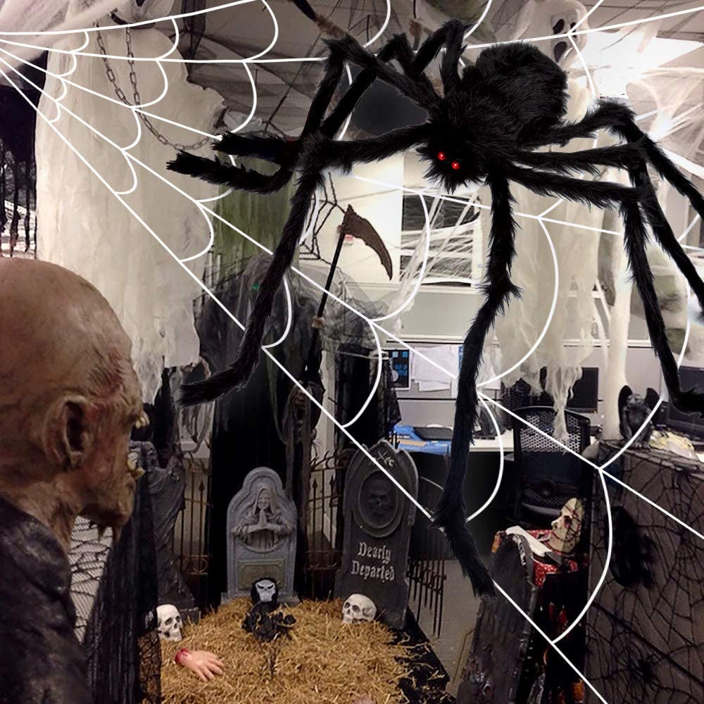 200&#x22; Halloween Spider Web + 59&#x22; Giant Spider Decorations Fake Spider with Triangular Huge Spider Web for Indoor Outdoor Halloween Decorations Yard Home Costumes Parties Haunted House D&#xE9;cor