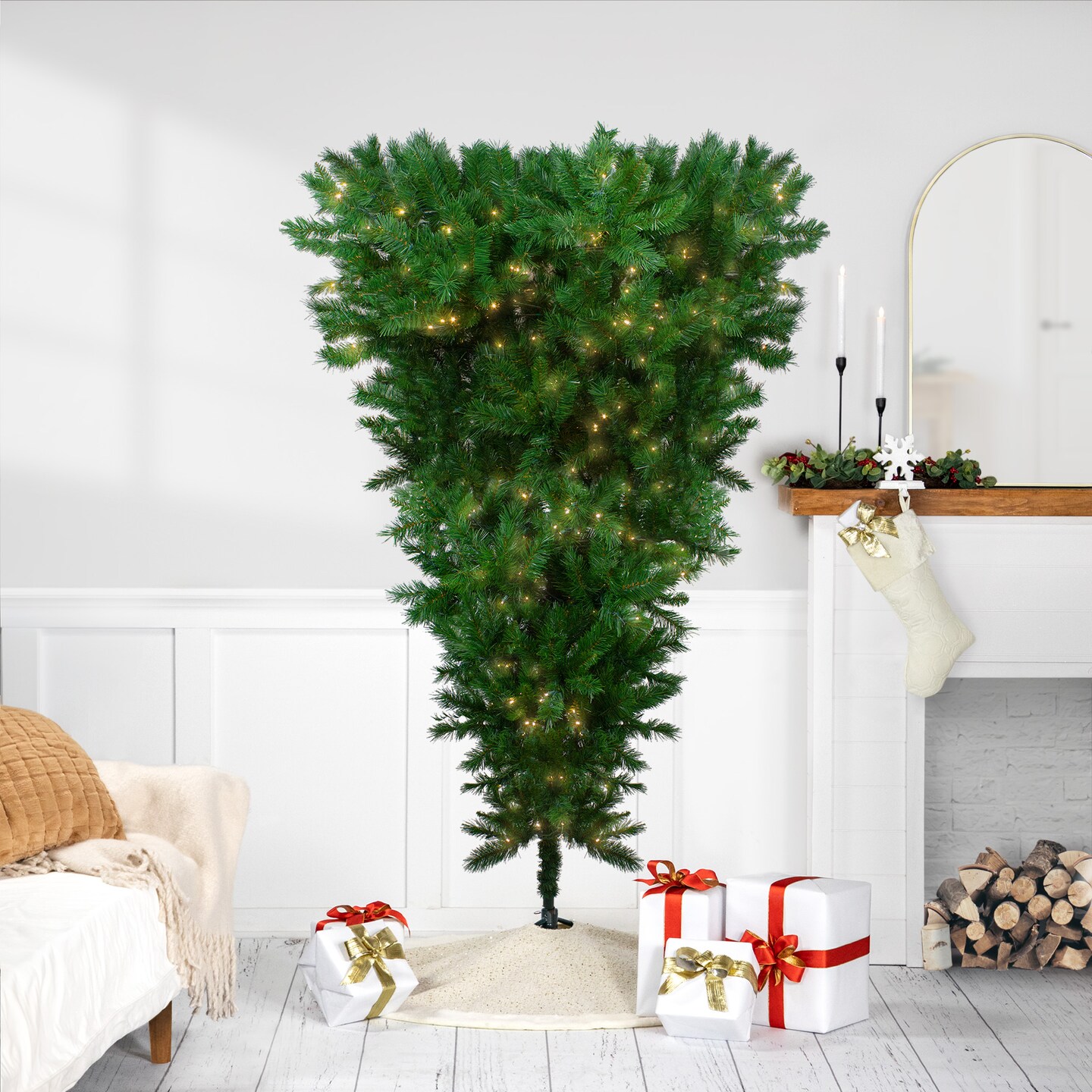 Northlight 7&#x27; Pre-Lit Green Sugar Pine Upside Down Artificial Christmas Tree - Clear Lights