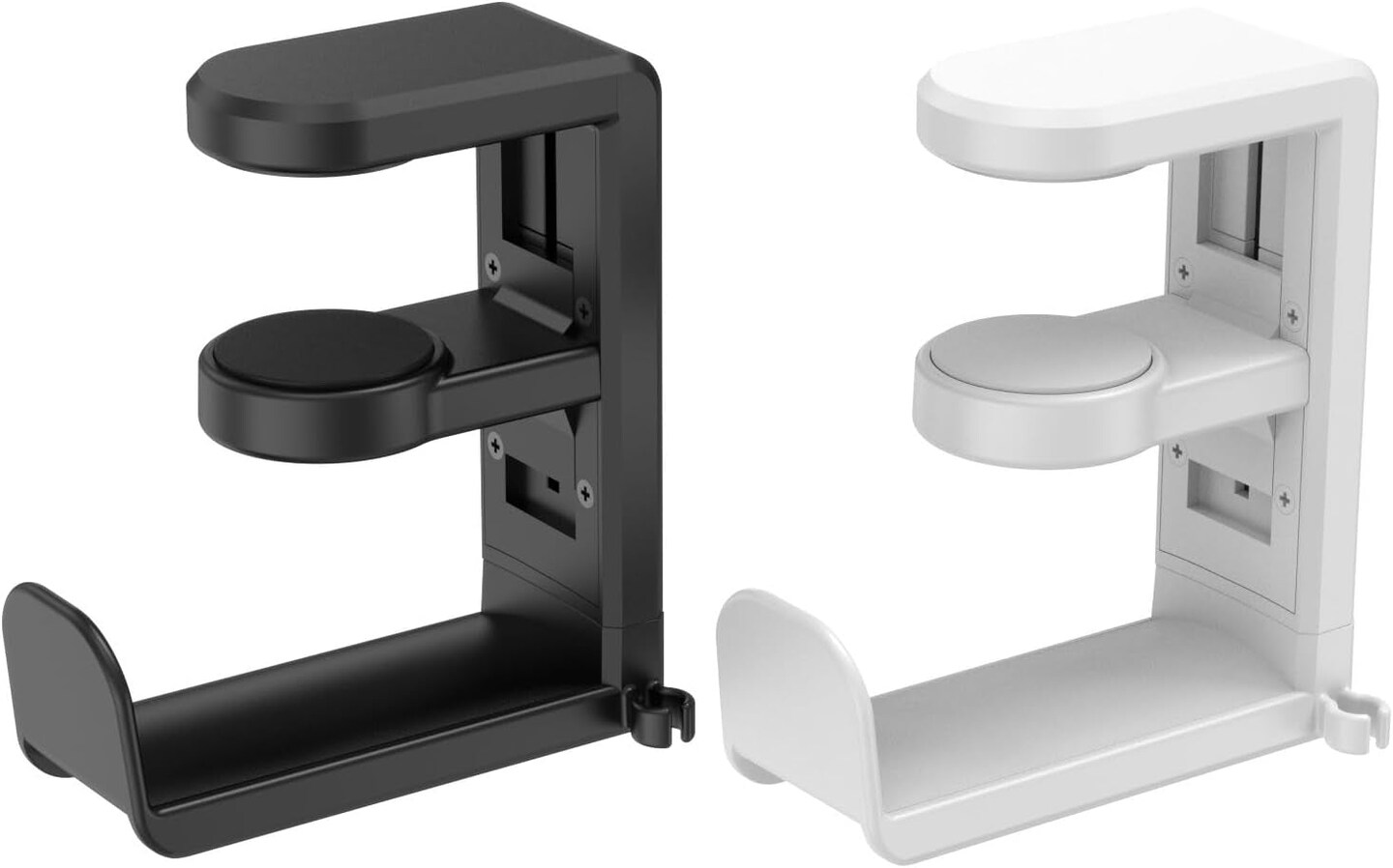 Rotating Headphone Stand - EURPMASK PC Gaming Headset Stand, Adjustable Clamp-On Headphone Holder, Headphone Hanger Hook under Desk with 360 Degree Swivel&#x26;Cable Clip Organizer - Black+White, 2 Pack