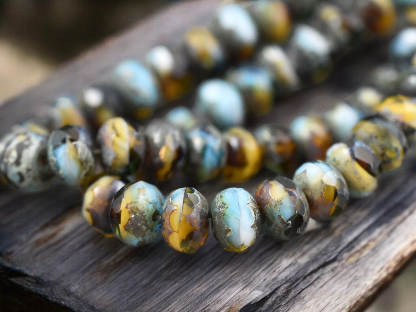 Caribbean Beach Picasso Fire Polished Rondelle Beads - 3x5mm, 5x7mm or 6x8mm