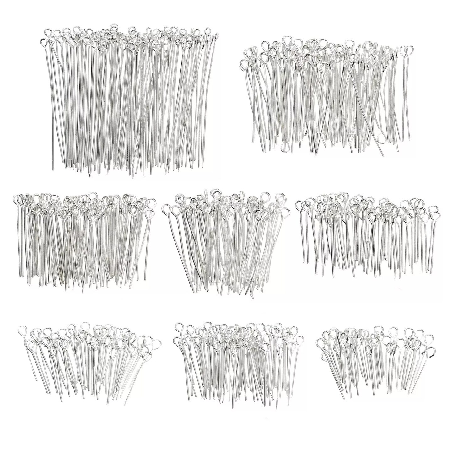 1200 Piece 20-Gauge Eye Pins for Jewelry Making, 8 Different Length