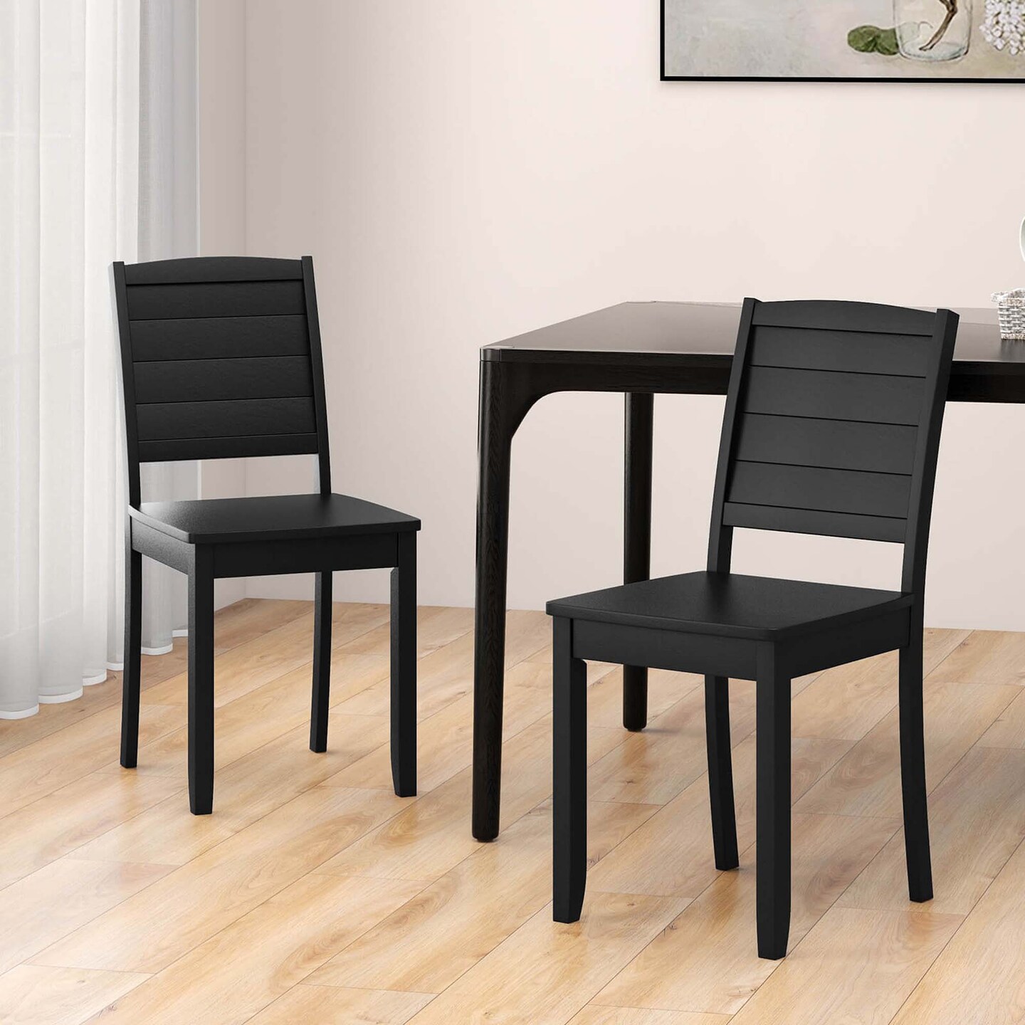 Costway Armless Wood Dining Chair Set of 2 with Rubber Wood Legs Curved Backrest Kitchen White/Black