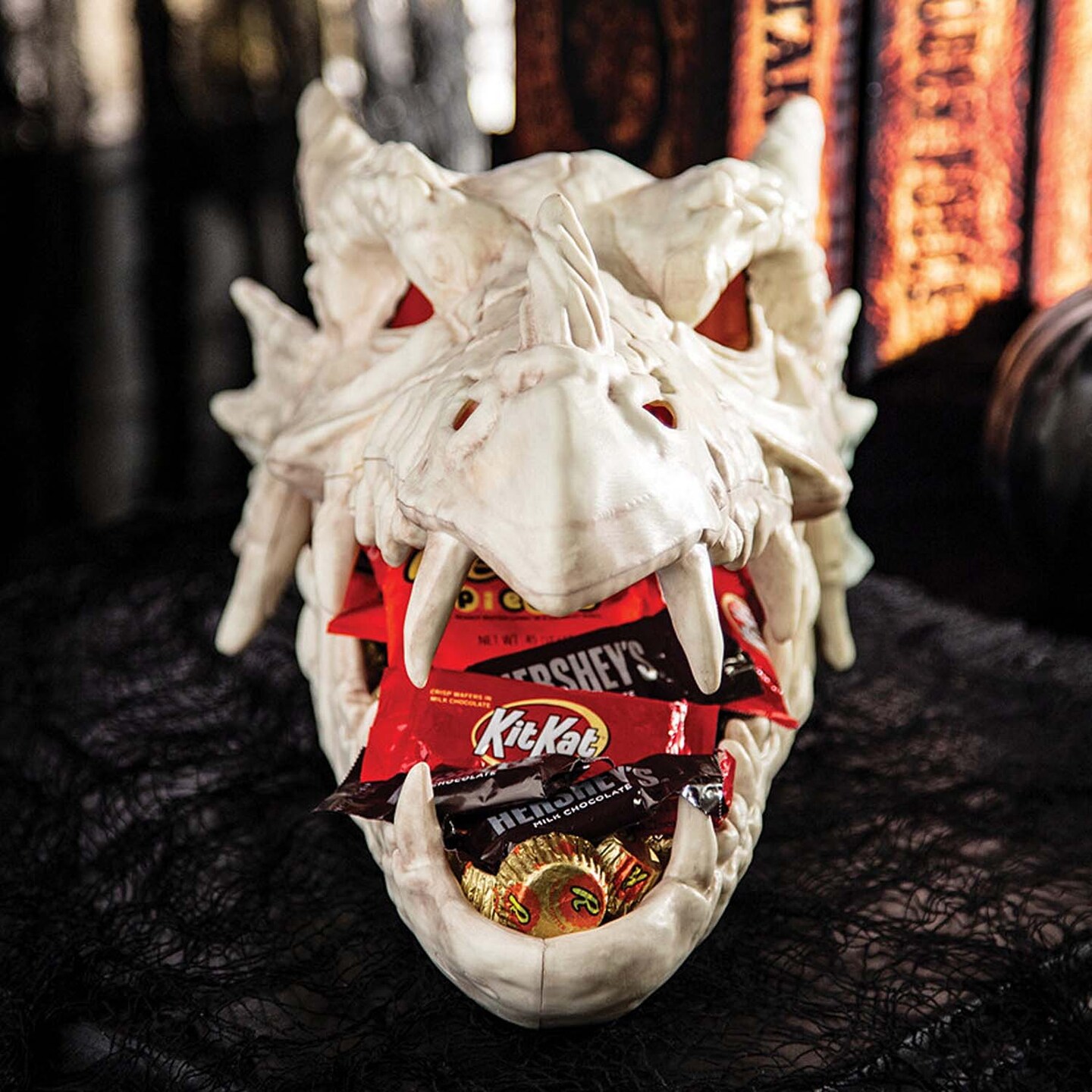 8&#x22; Light Up Dragon Skull Candy Bowl Halloween Decoration