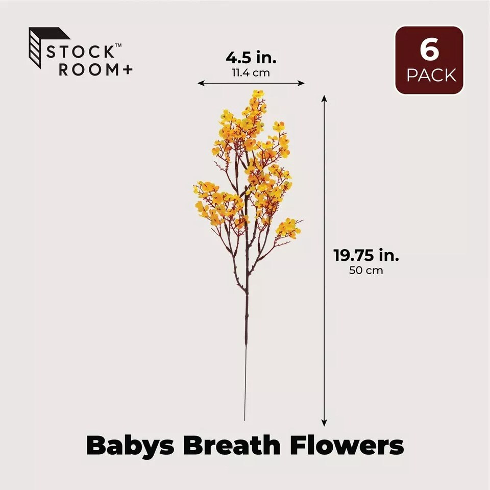6 Pack Silk Artificial Baby's Breath Flowers with Stem, 20 inch, Orange