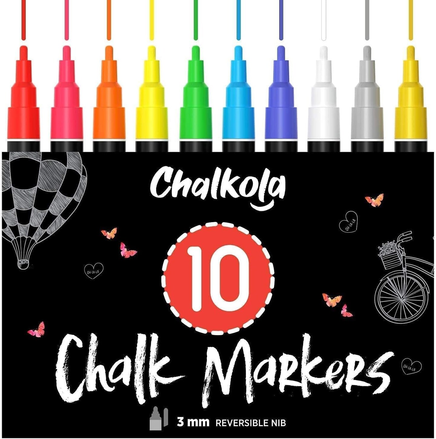 Liquid Chalk Markers (10 Pack) with Gold &#x26; Silver - Fine Tip Dry Erase Marker Pens for Blackboard, Windows, Chalkboard Signs, Bistro - 3Mm Reversible Tip