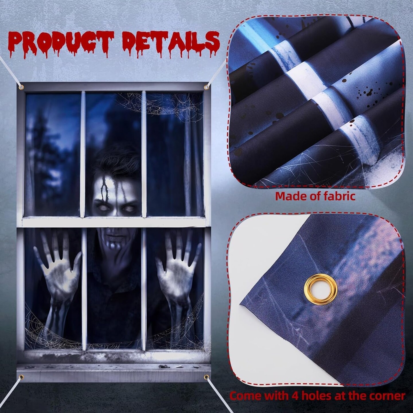2 Pcs Scary Halloween Curtain Halloween Window Silhouette Decoration Blood Halloween Window Cover Horror Halloween Theme Window Poster for Indoor Outdoor Party Wall Door Decor(Gothic Horror)