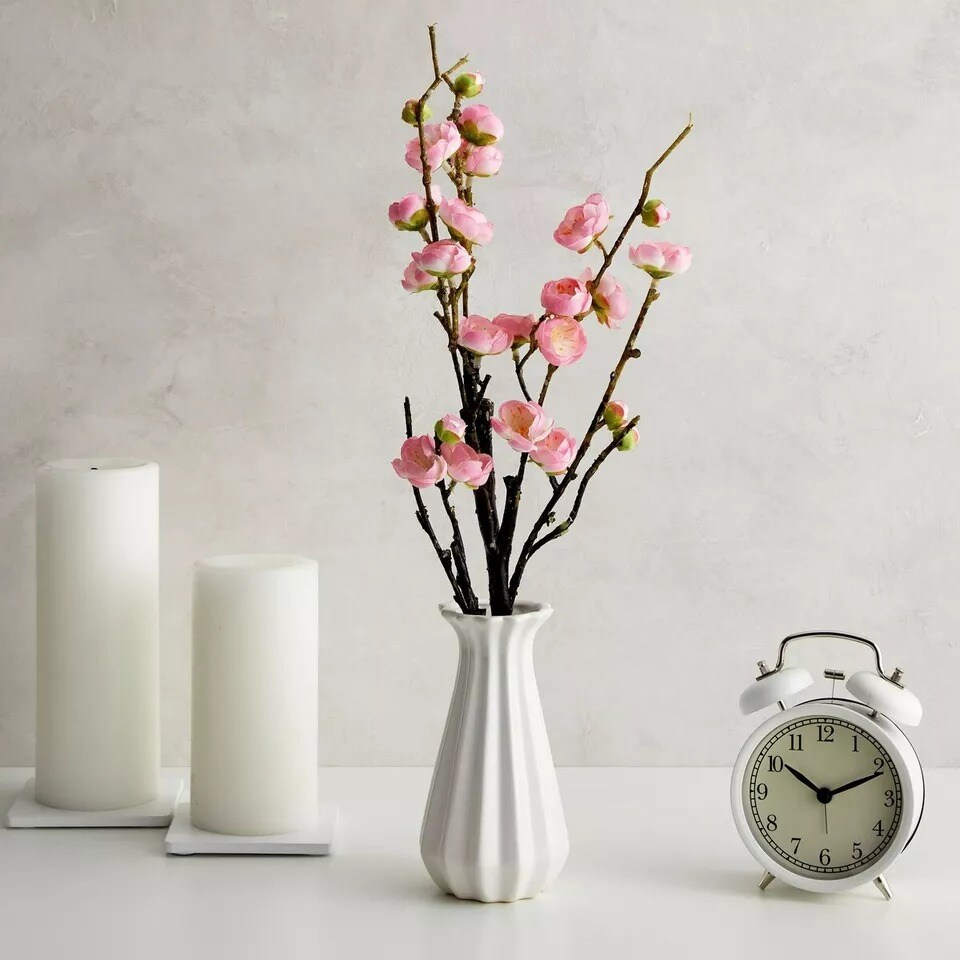 Artificial Fake Flower Cherry Blossom with Ceramic Vase for Home Decoration 5.8&#x22;