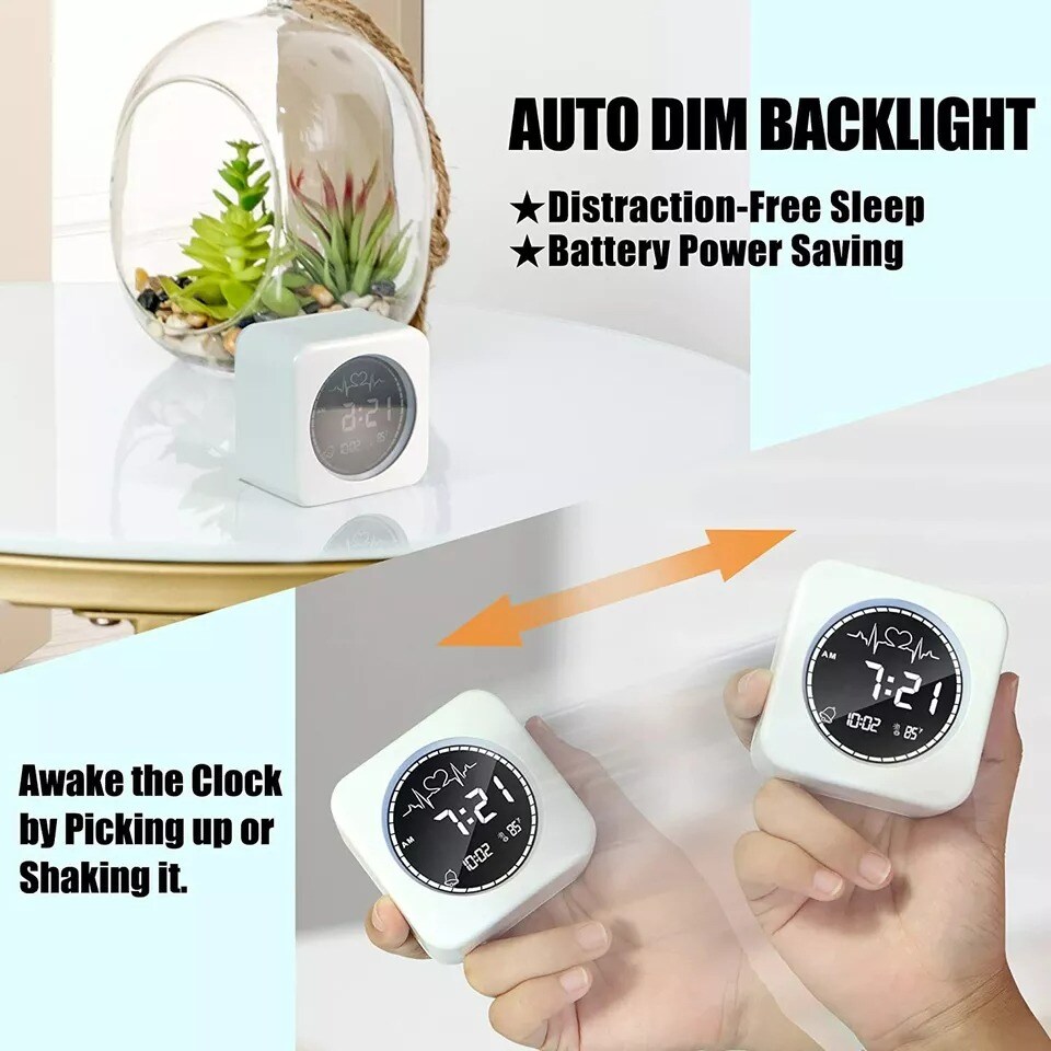 Digital Travel Alarm Bedside Clock Auto Dimmable Backlight Heartbeat