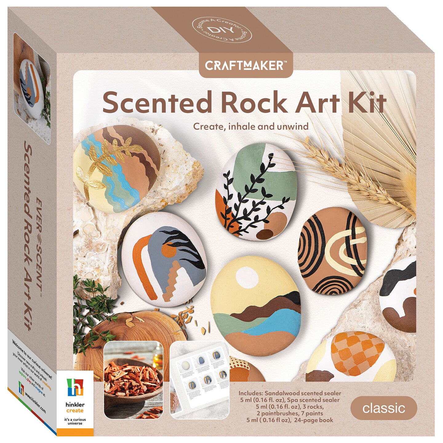 Craft Maker: Scented Rock Art Kit - DIY Rock Painting for Adults, All-In-1 Kit, Spa &#x26; Sandalwood Scented Sealers, Unique Easy-to-Follow Projects