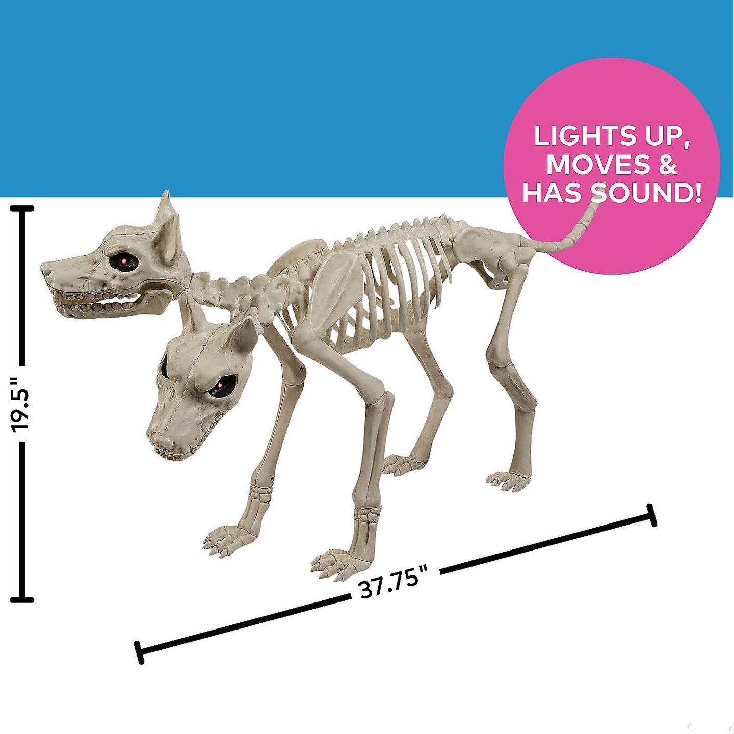 37 3/4&#x22; Animated Two Headed Doberman Dog Skeleton Halloween Decoration