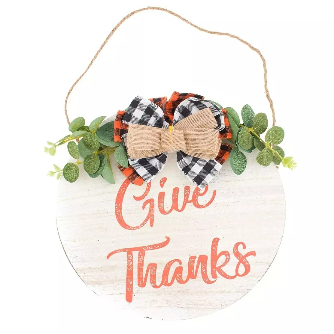 Hanging Door Sign - Give Thanks Thanksgiving Decoration - Wooden Holiday Decor