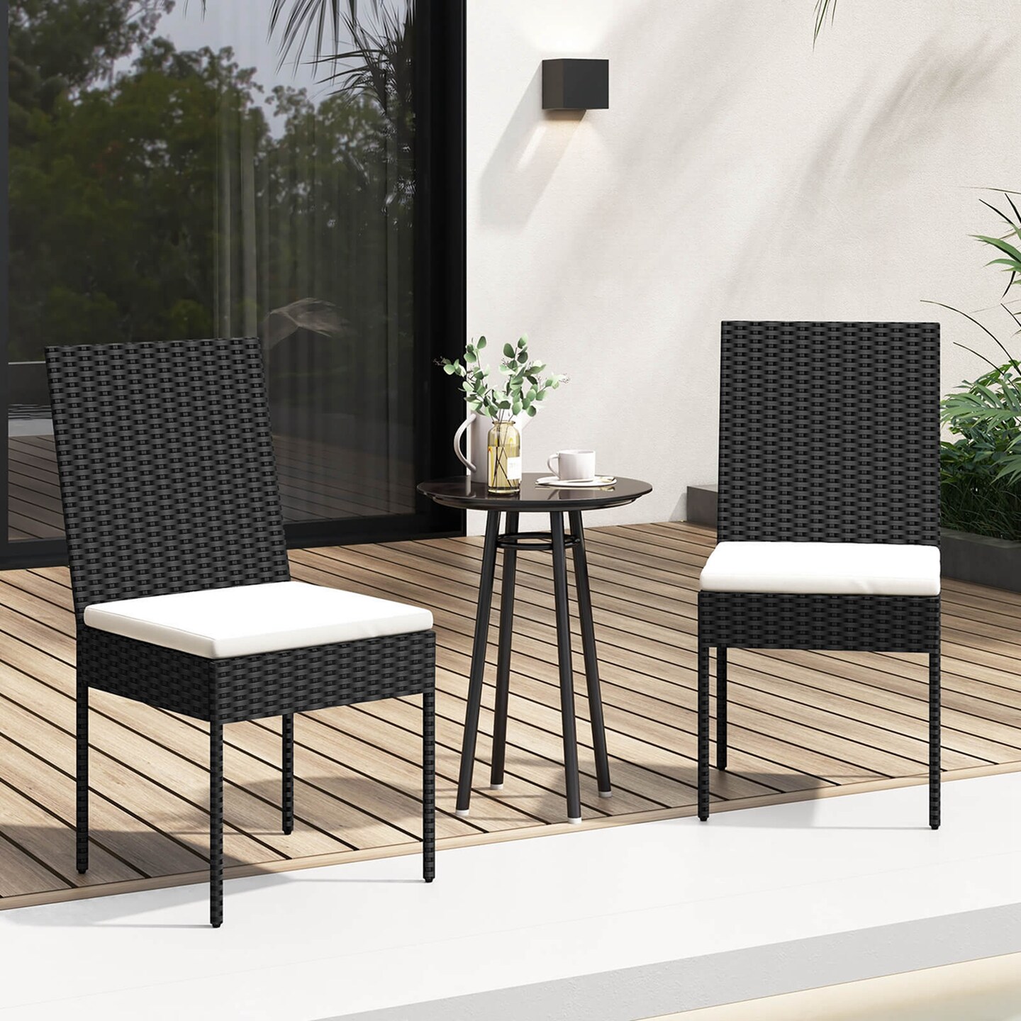 Costway PE Wicker Patio Chairs Set of 2/4 Outdoor Dining Chairs with Cushions