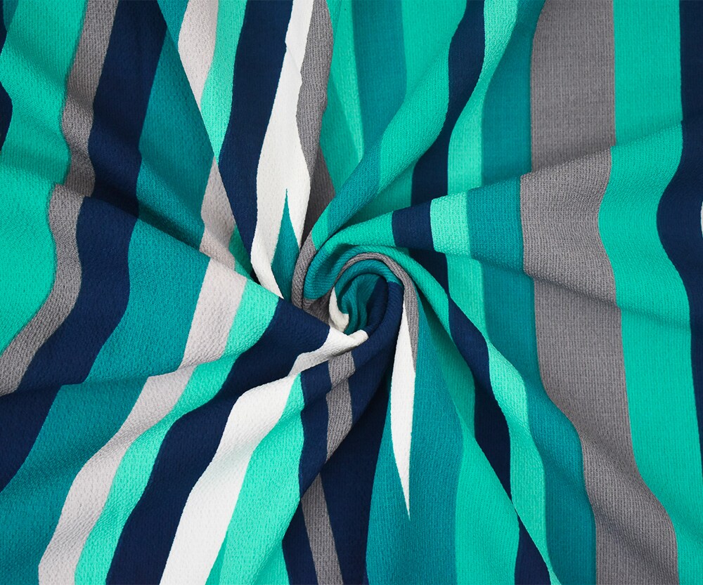 Turquoise-Multi Abstract Geometric Stripe Printed Pebble Georgette Fabric By the Yard