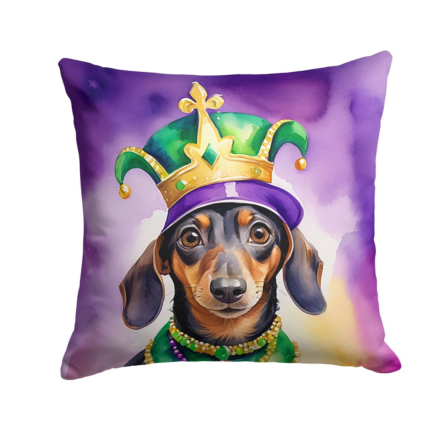 Edge Collections - 14" X 14" - Multicolor - Dachshund Mardi Gras King Decorative Throw - 1 Piece