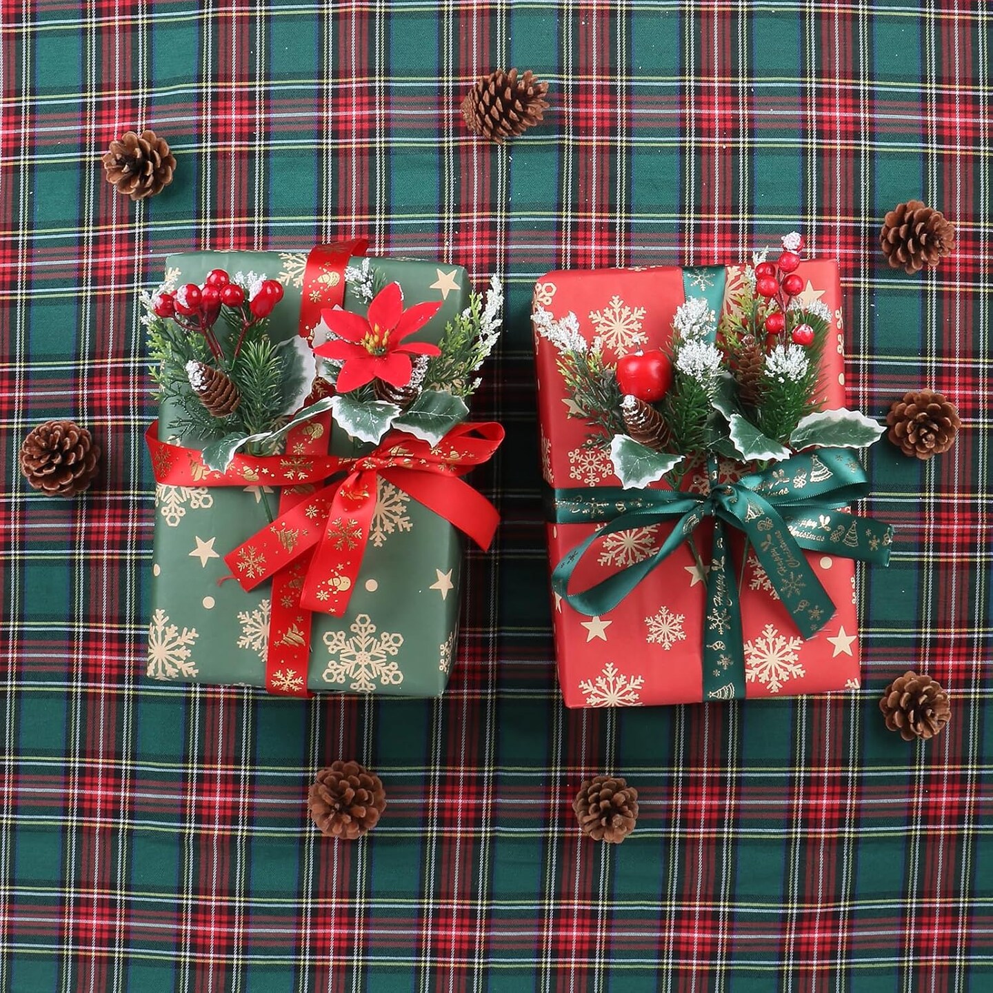 20 Pcs Artificial Christmas Tree Stems (Green,Red) 3.9&#x22;D x 3.9&#x22;W x 9.9&#x22;H