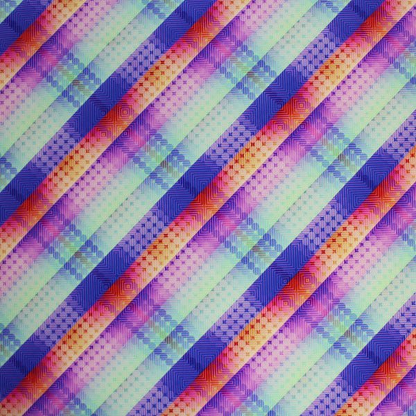 1 Yard Digitized Plaid Printed Spandex Fabric 4 Way Stretch Nylon for Swimwear 36 56 inch Width