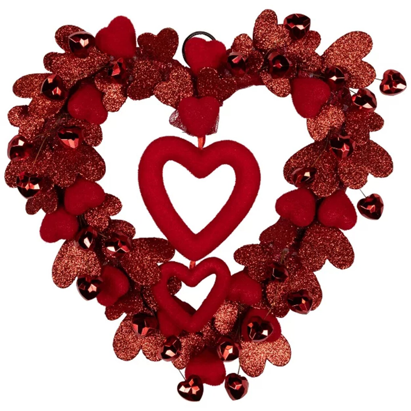 Heart Shaped Glittered Valentine's Day Wreath with Red Hearts 22 Inch