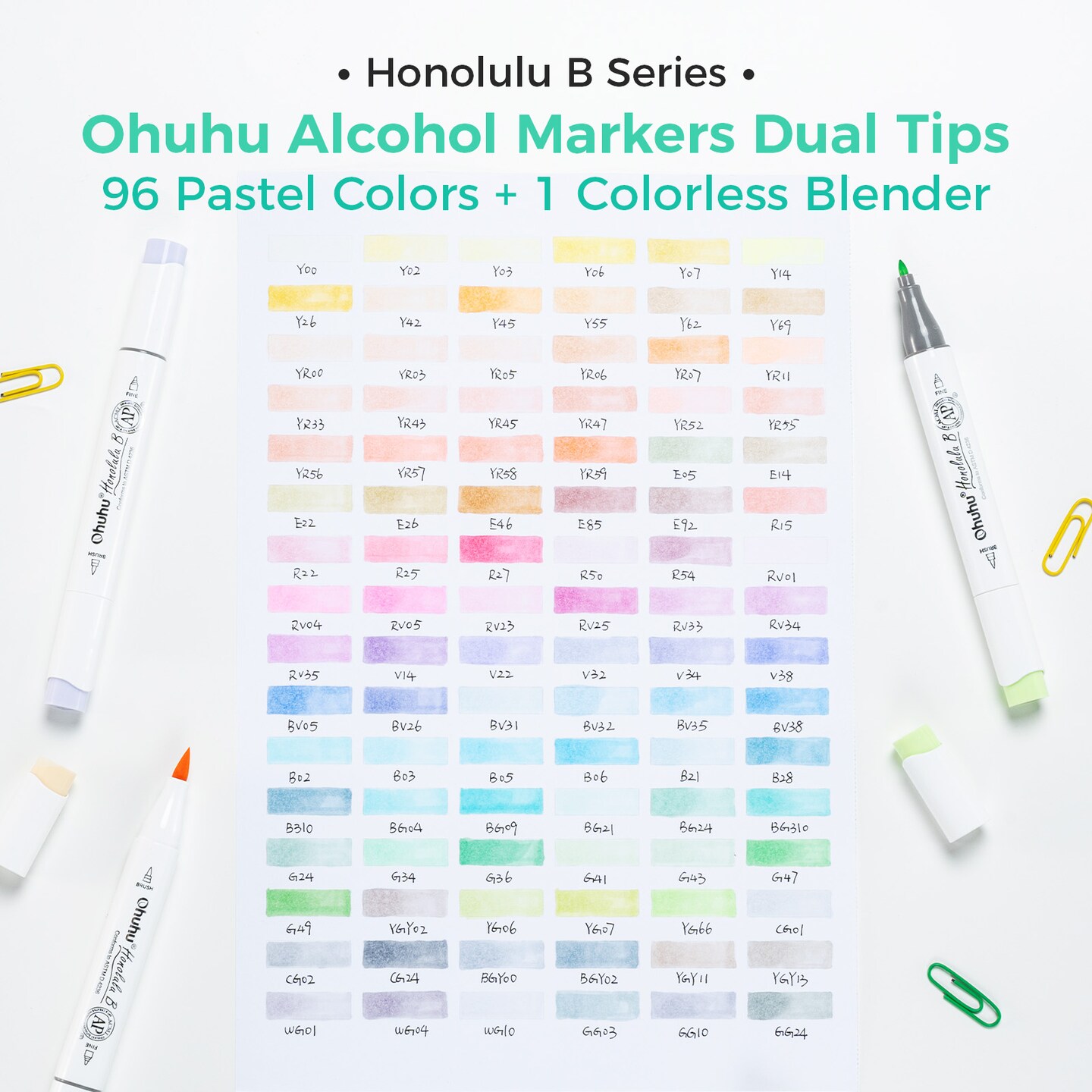 Ohuhu Honolulu B 48/96 Pastel Colors Markers Alcohol Based - Brush &#x26; Fine Dual Tips - Sweetness &#x26; Blossoming Color Sets