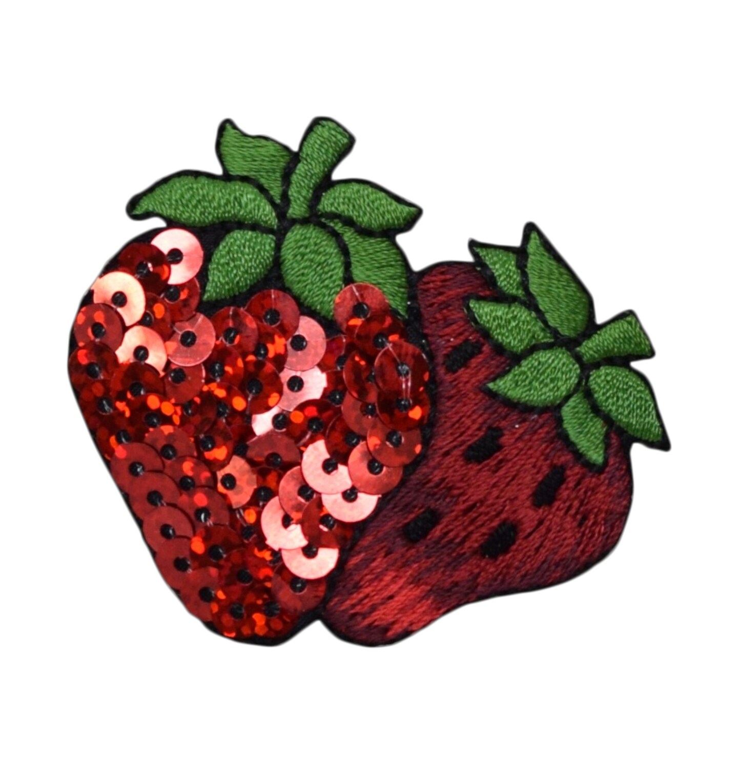 Sequin Double Strawberries, Strawberry Fruit, Food, Embroidered, Iron on Patch
