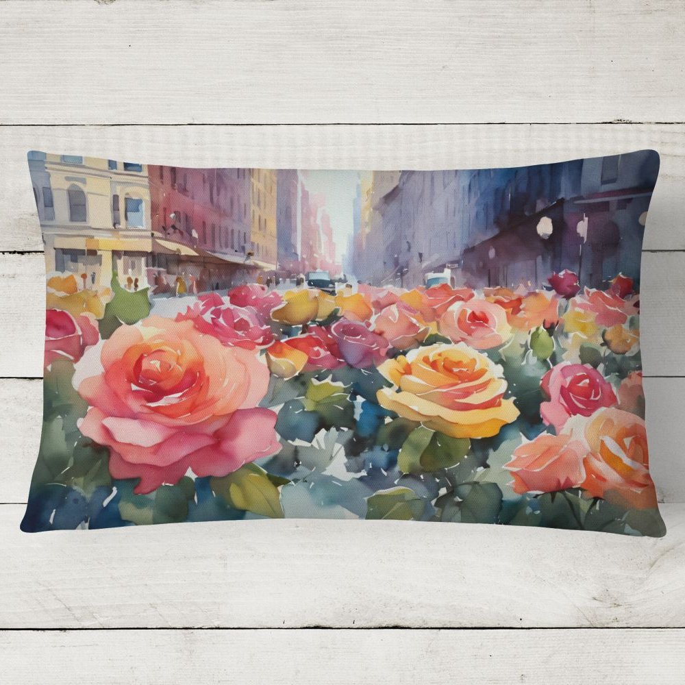 Edge Collections - 12" X 16" - Multicolor - Flowers State Watercolor Throw Pillow - 1 Piece
