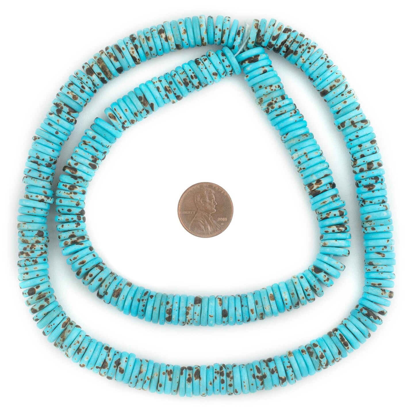 The Bead Chest 10mm Turquoise Bone Button Beads: Nepal Flat Round Disk Heishi Beads for DIY Necklace Jewelry Making