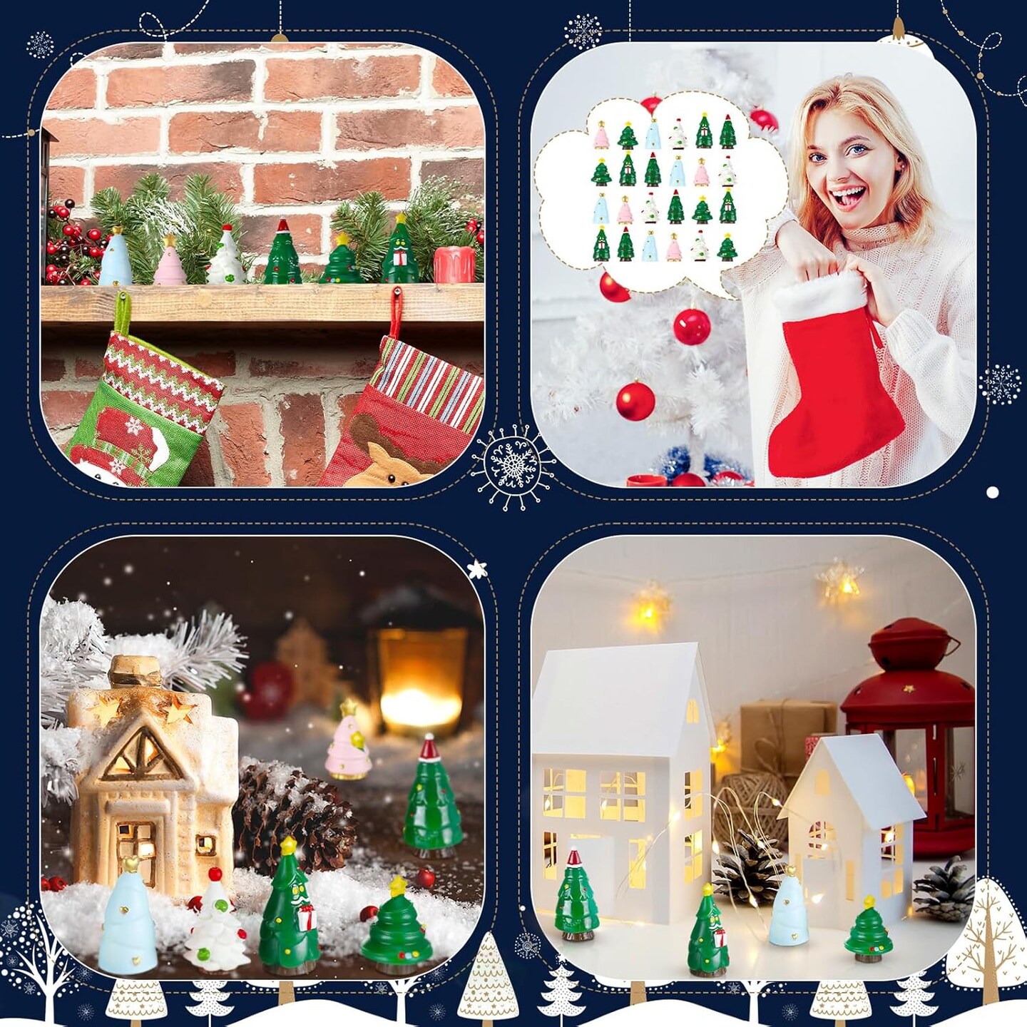 48 Pcs Mini Resin Figurines Miniature Statues Christmas Tree (Multicolor) 11.81 x 7.87 x 1.77 inches