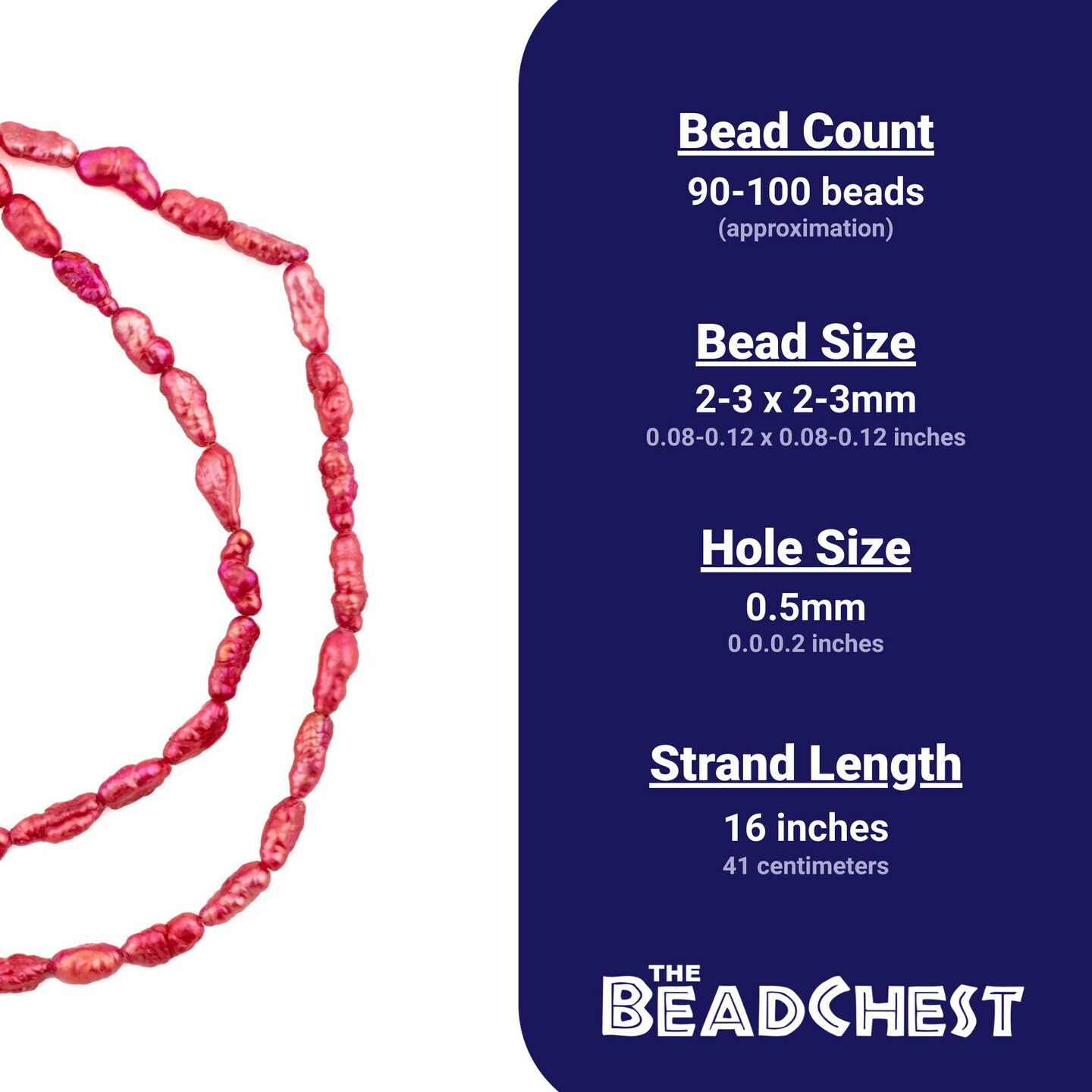 The Bead Chest Vintage Japanese Rice Pearl Beads: 3mm Lustrous Artisan Beads from Japan | Red | Full Strand