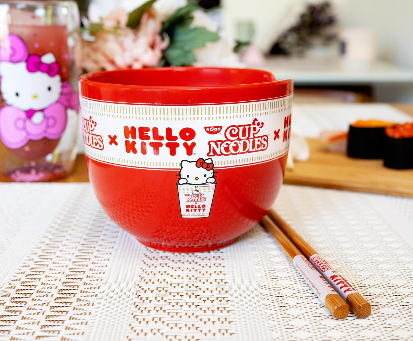 Silver Buffalo Sanrio Hello Kitty x Nissin Cup Noodles Ramen Bowl and Chopstick Set - Thumbnail 2