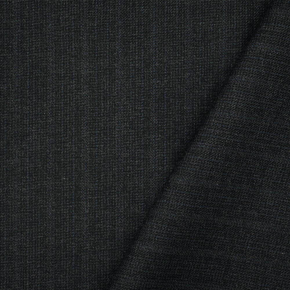 Black-Blue-Purple Wool Poly Texture Plaid Suiting Twill Woven Fabric By the Yard