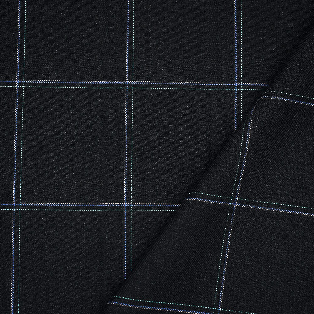 Black-Pink-Blue Polyester Wool Grid Plaid Twill Woven Shirting Fabric By the Yard
