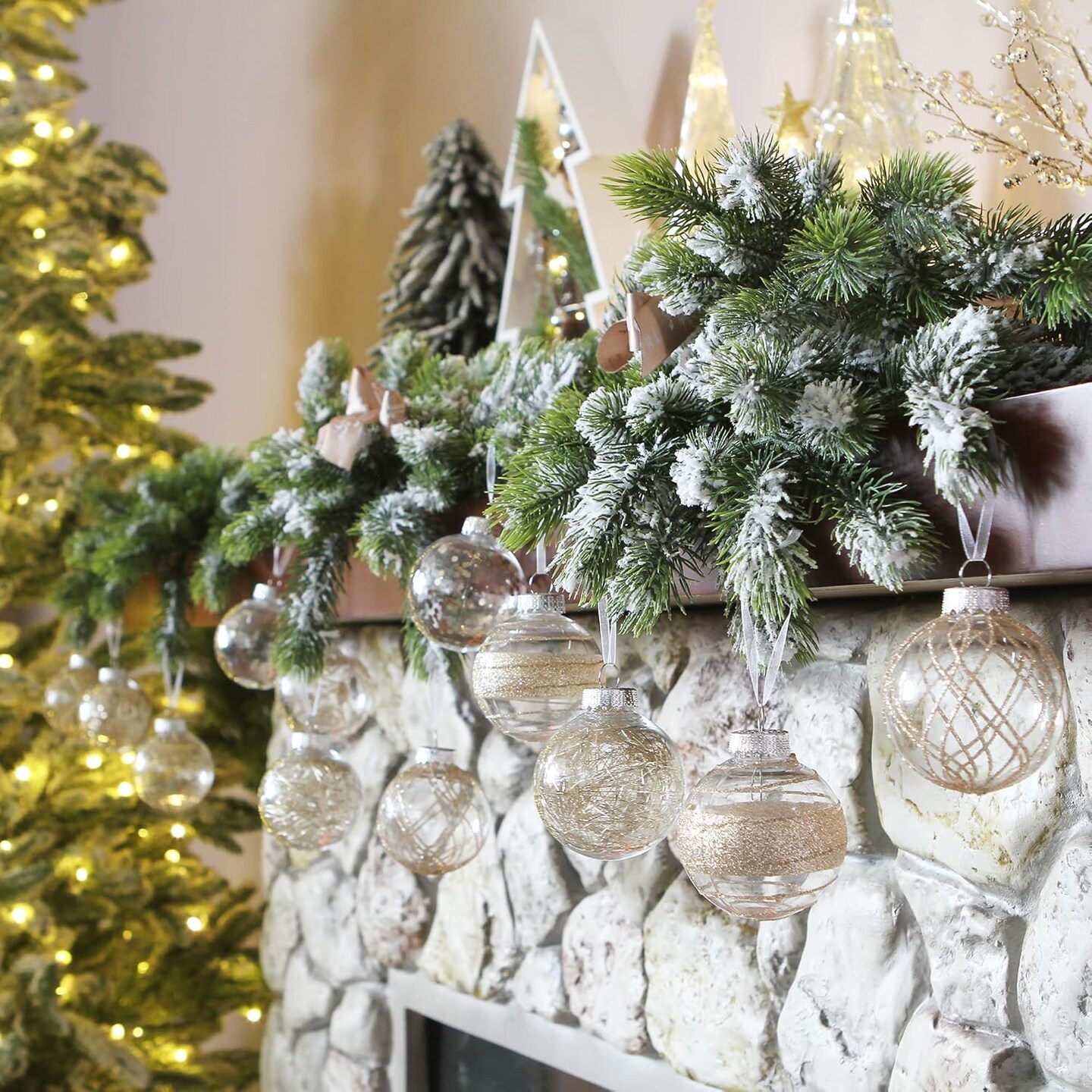 Shatterproof Clear Plastic Christmas Ball Ornaments Set (Champagne) - 6.3 x 6.3 x 12.6 inches