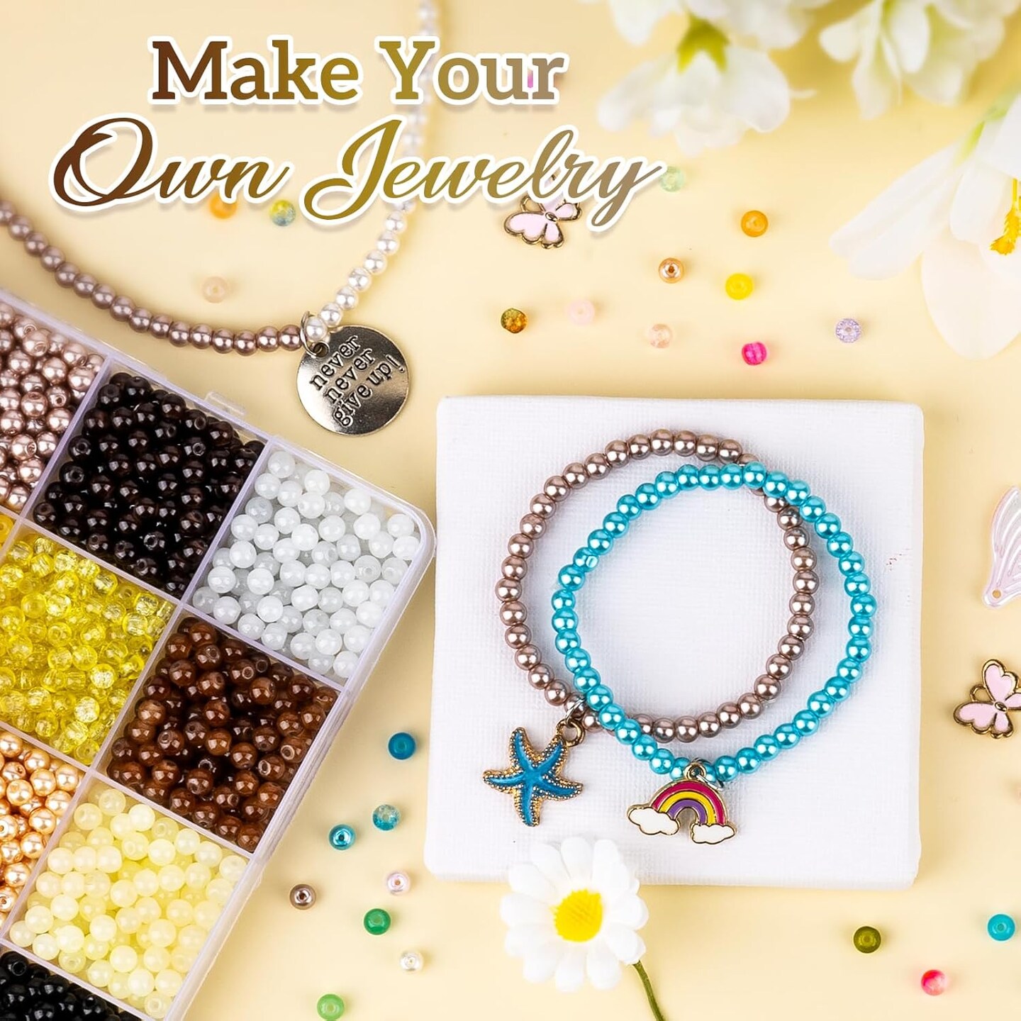 2800 PCS 4mm Glass Beads Bracelet Making Kit (Black White Series)