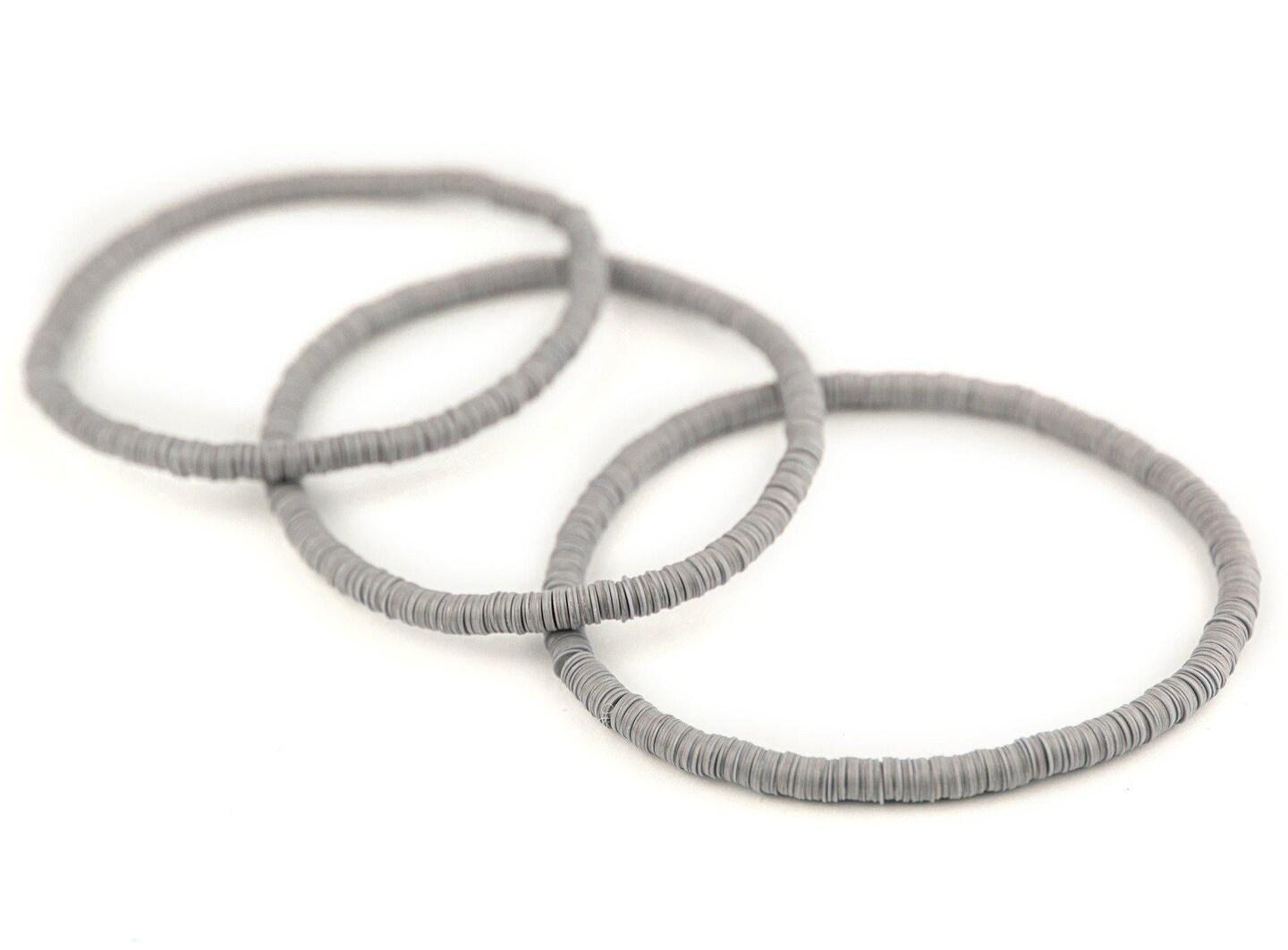 The Bead Chest Boho Stretch Bracelet, Grey - Stackable African Vinyl Heishi, Unisex for Men & Women