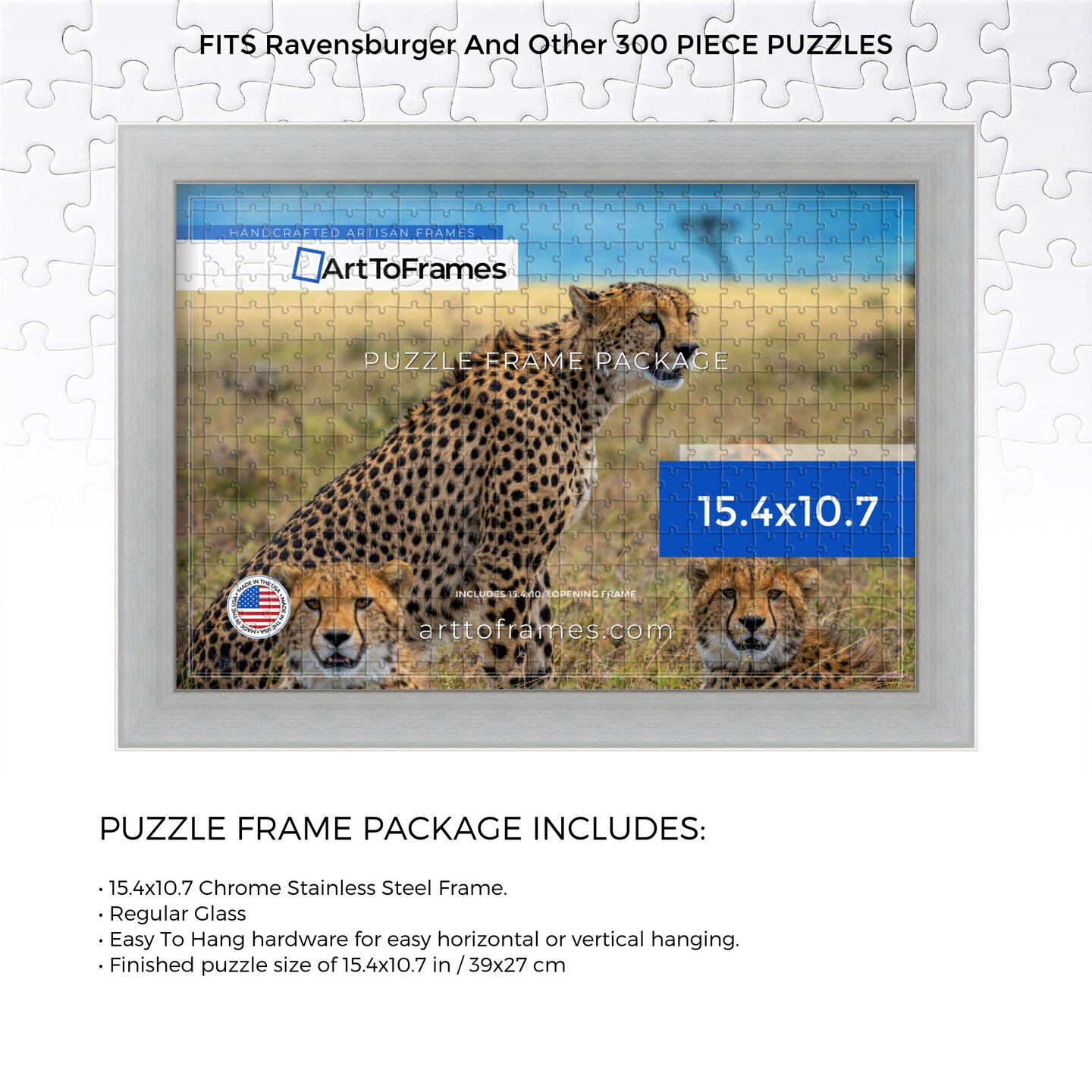 ArtToFrames 15.4x10.7 INCH / 39x27 CM Puzzle Frame for 300 piece Puzzles.This 1.25 Inch Custom MDF Frame for Puzzles Comes with Regular Glass, Available in Multiple Colors