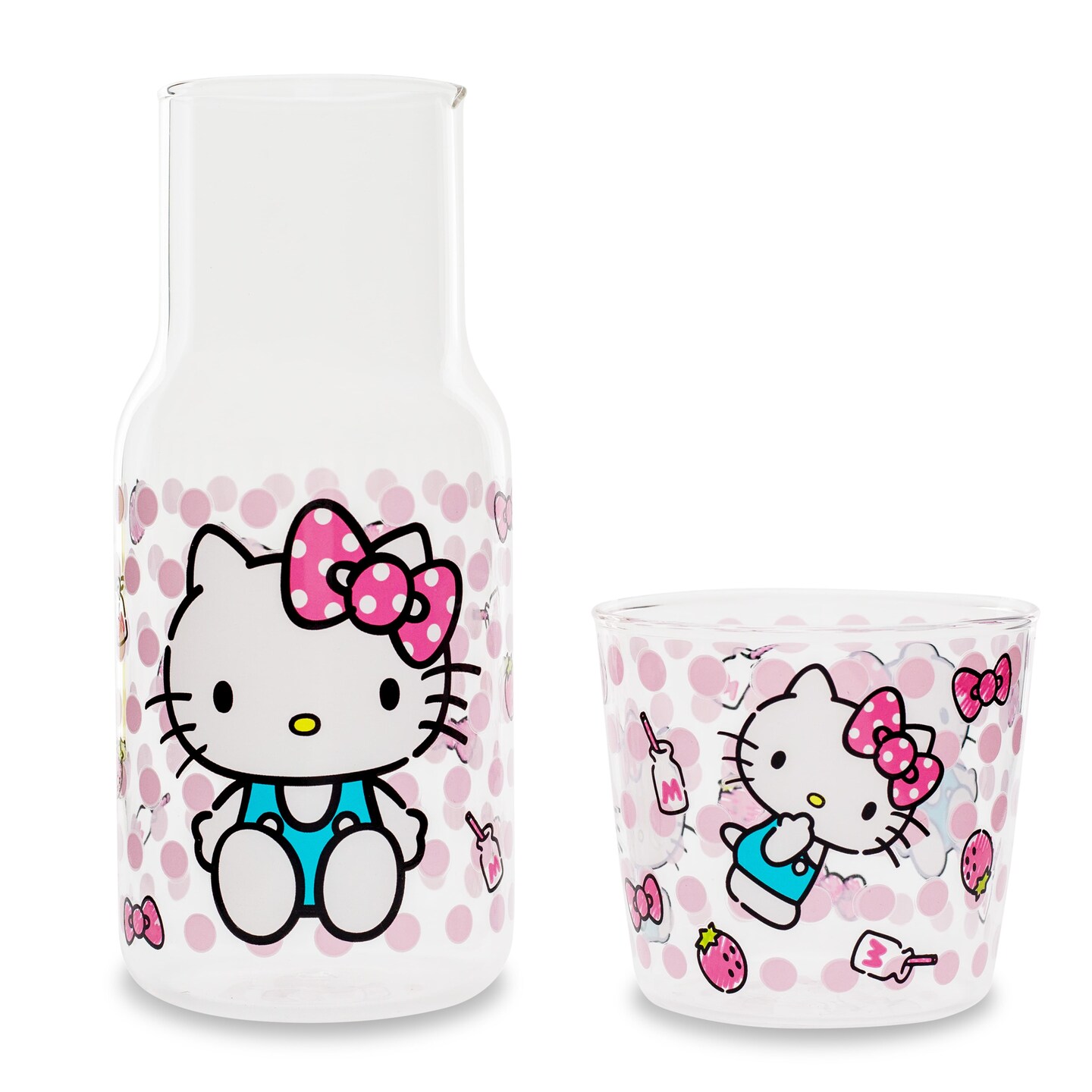 Sanrio Hello Kitty Pink Dots 18-Ounce Glass Pitcher and 8-Ounce Cup