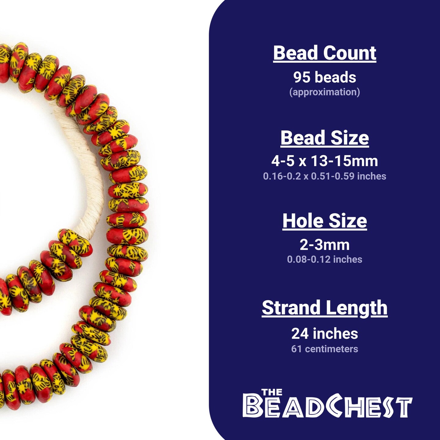 The Bead Chest Fused Rondelle Recycled Glass Beads 14mm Sun & Fire, 24-Inch Strand, Handmade in Ghana for Jewelry Making & Crafts | Approximately 95 Beads